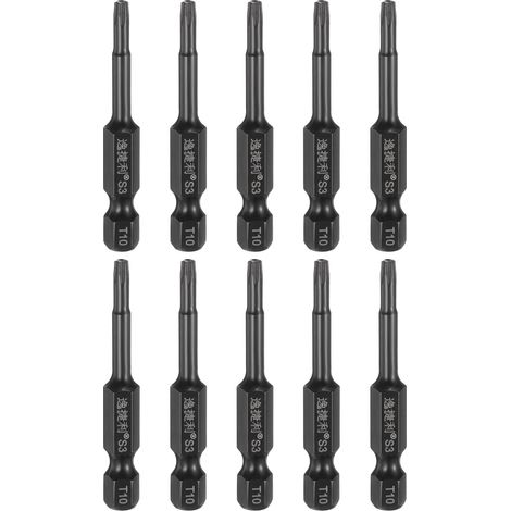 10Pcs T10 Torx Embout De Tournevis 1/4" Hexagonale Tige Noir (1/5)
