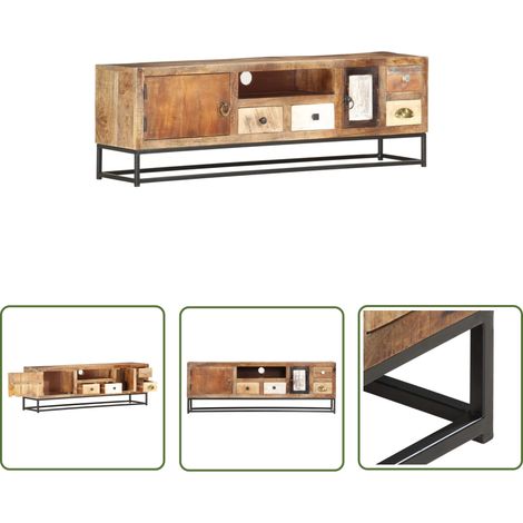 The Living Store Meuble TV 120 x 30 x 40 cm Bois de récupération massif - Table Basse Industrielle - Meuble Tv Rustique - Rangement Mural - Meuble Vintage - Design Scandinave (1/5)