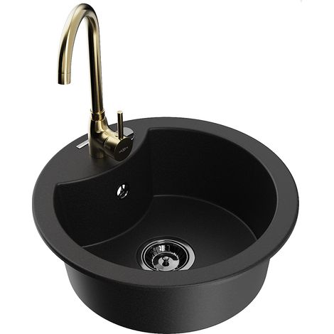 Mexen Diego 1-Becken-Granit-Spüle mit Mischbatterie Telma, Schwarz - 6512-77-670200-50-B (1/5)