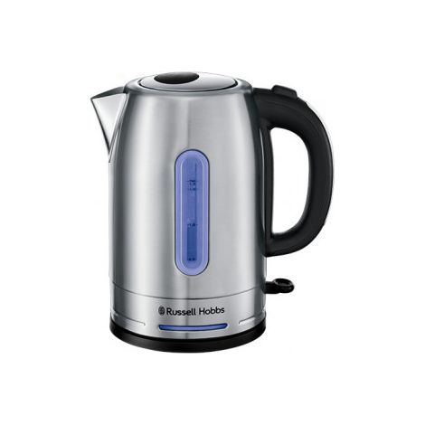 Russell Hobbs – Bouilloire électrique 1,7L 2400W – Acier inoxydable brossé – Ébullition silencieuse – Fenêtres à double niveau d'eau avec éclairage bleu