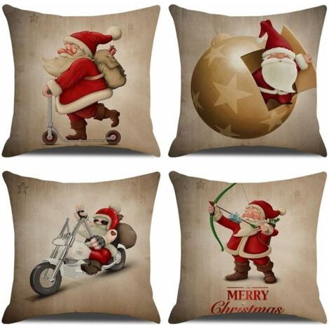 Housse de Coussin Noel 45x45cm, Lot de 4 Noël Décoratif Canapé en Coton et Lin Noël pour Canapé Lit Chambre Chaise Jardin-Style Vintage Noël