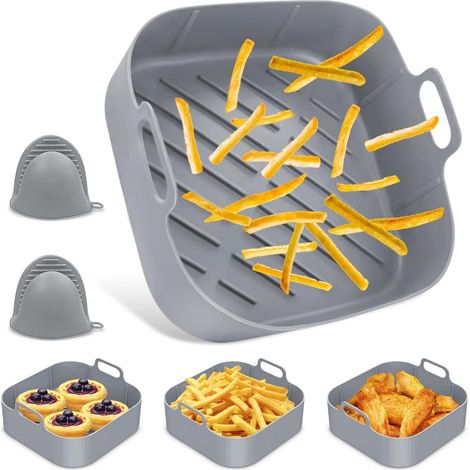 Moule en silicone pour friteuse à air, 20 cm panier carré réutilisable, doublure de four, accessoires airfryer, moule à gâteau (3 pièces) (1/5)