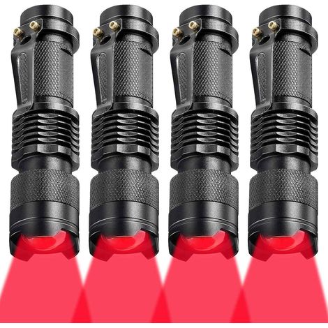 Lot de 4 lampes torches LED rouges à lumière unique, extensibles, pour l'astronomie, l'aviation et l'observation nocturne. (1/5)
