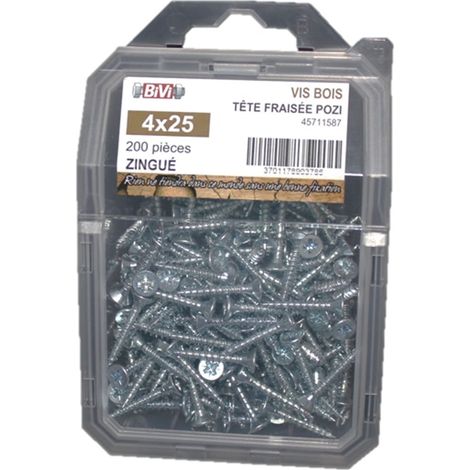 Vis pour panneaux agglomérés tête fraisée Pozidriv® Zingué Coque de 200 pièces - 3,5 x 17 mm - BIVI