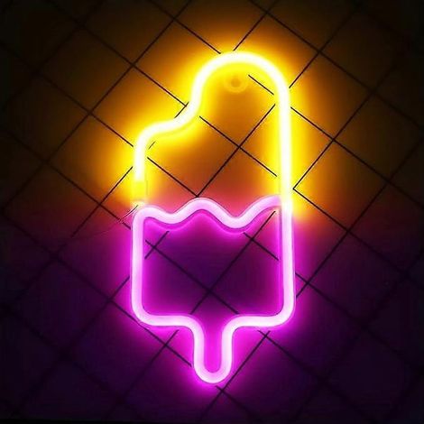 Décoration d'été estivale en enseigne lumineuse néon en forme de glace à l'eau, veilleuse LED néon crème glacée pour décoration murale, alimentée par piles/USB, lampe d'ambiance pour la maison, motif (1/5)