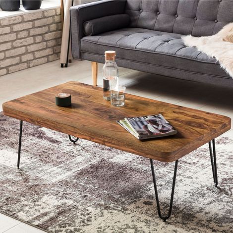 Table basse 115x60x40 cm en bois de sheesham massif et métal - SURATE (1/5)