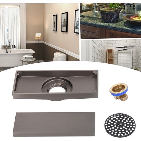 Bonde de sol rectangulaire en cuivre gris à grand débit pour douche avec couvercle, idéale pour la salle de bain. (1/5)