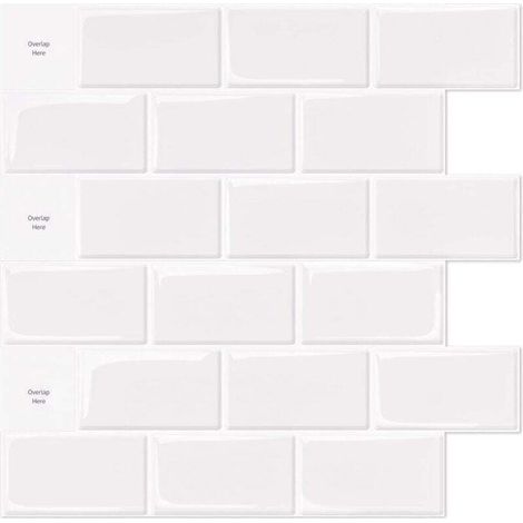 Pack de 10, carrelage autocollant blanc, crédence adhésive cuisine salle de bain, stickers muraux adhésifs 3D, 30x30 cm (1/4)