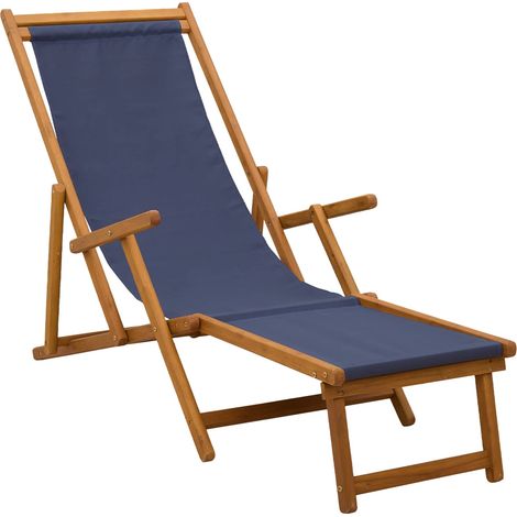 Folding Sun Lounger 3 Position Solid Eucalyptus Wood Blue vidaXL (1/5)