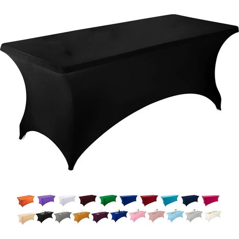 Nappe extensible noire de 1,8 m pour tables rectangulaires à dos ouvert, nappe rectangulaire en spandex pour repas en extérieur, Nous (1/5)