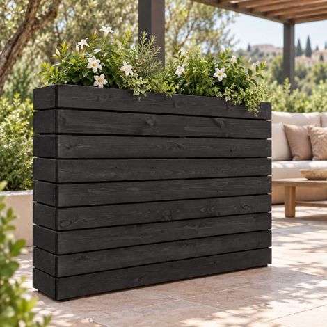 Fioriera divisoria in legno di pino nordico nera 120 × 30 × 90 cm (1/5)