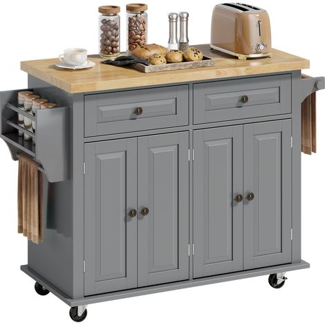 Carro de cocina isla 111 x 44 x 82 cm almacenamiento modular con ruedas tablero barnizado contemporáneo de MDF gris 210001008 (1/5)