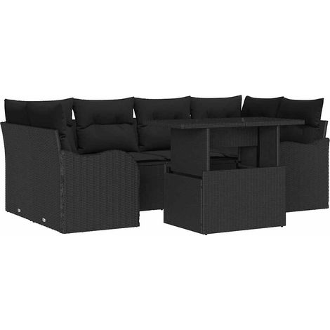 Maison Exclusive - Conjunto de sofá de jardín 7 pcs Negro Rattan