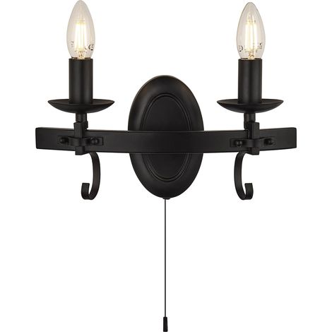 Applique Rustico-Country Cartwheel Iii Acciaio Nero 2 Luci E14 (1/5)