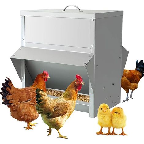 Mangiatoia per Galline 41x45x46 cm 2 Lati Capienza 30kg in Acciaio Zincato