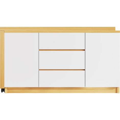 Bureau pliant avec plateau pivotant 360°, roulettes freinables, rangement intégré, 120x50x76,5 cm, blanc et chêne (1/5)