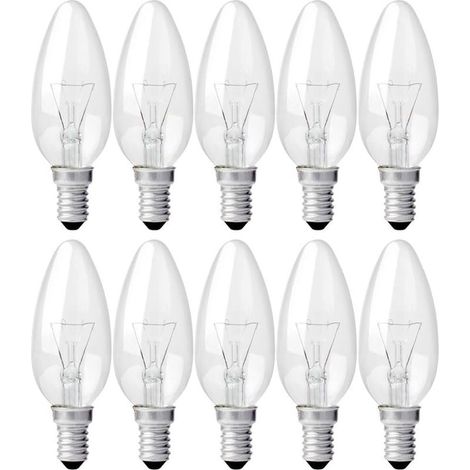 Lot de 10 ampoules bougies transparentes C35, culot E14, 15 W, blanc chaud, dimmables, 230 V (1/5)