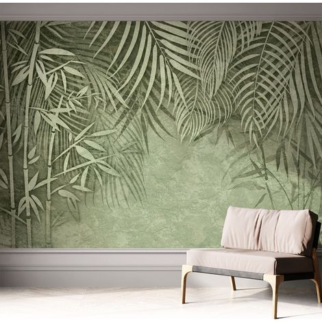 Papier peint adhésif décoratif avec colle pour salon chambre et bureau Installation rapide Paradis de bambous 312x219 cm (1/5)