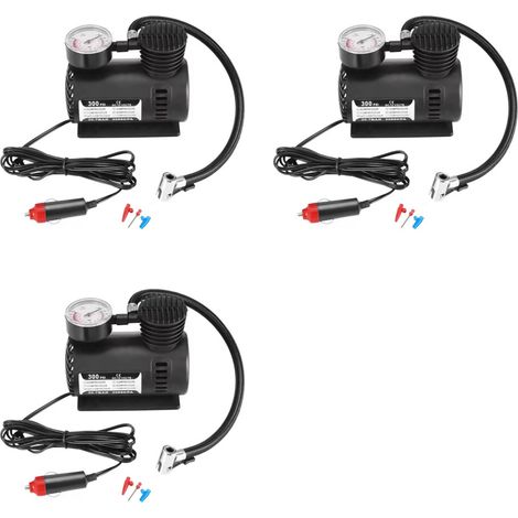 Adatto per 3 piccole pompe d'aria elettriche da 12V per veicoli, compressori d'aria con cavo e 9 aghi, adatti per auto, biciclette, motociclette e kayak.