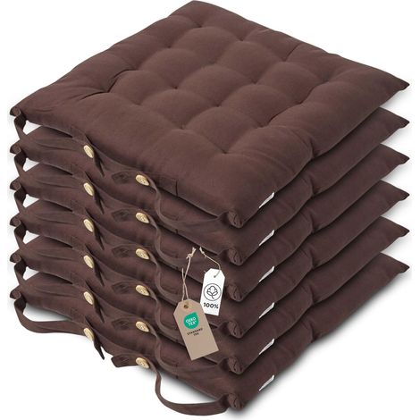 Galette de Chaise 40x40 cm, Lot de 6, Coussin de Chaise en Coton, Coloris Chocolat (1/5)