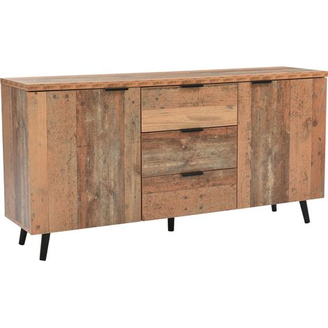 Aparador TV de madera aglomerada marrón vintage 140 cm con 3 cajones y estantes regulables (1/5)