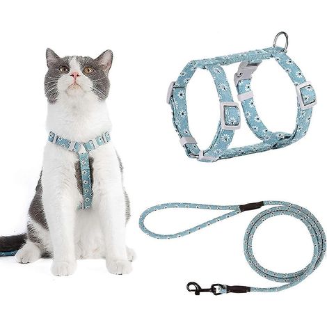 Harnais Leaves Cat Adjustable Harness And Leaving 145cm Rope For Cat Safety Ride (s Light Blue) (1/3)