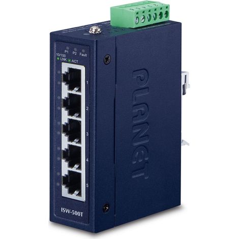 Planet IP30 Compact - Conmutador Fast Ethernet de 5 puertos 10/100TX (-4075 °C), ISW-500T