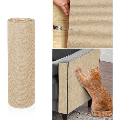 Tapis griffoir pour chat - autocollant - résistant à l'usure - pour la protection du canapé et des meubles (40x100cm) - kaki (1/5)