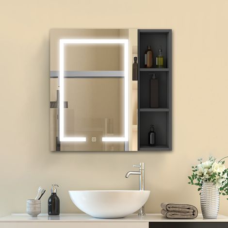 Spiegelschrank in Anthrazit Hängeschrank Wandschrank Badschrank Badezimmerschrank 70x70cm+1 Abnehmbares Ablagefach an der Seite (1/5)