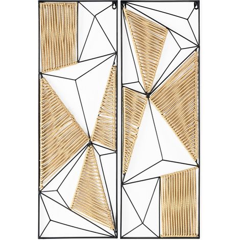 Set/2 Esculturas 30X4X90 / 30X4X90 Metal Negro/Cuerda De Papel Natural (1/2)