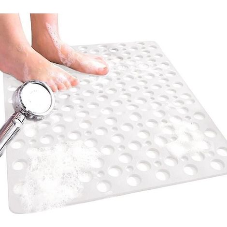 Tapis de douche antidérapant, tapis de bain carré 53x53 cm, tapis de bain antidérapant lavable en machine avec ventouse, blanc (1/4)