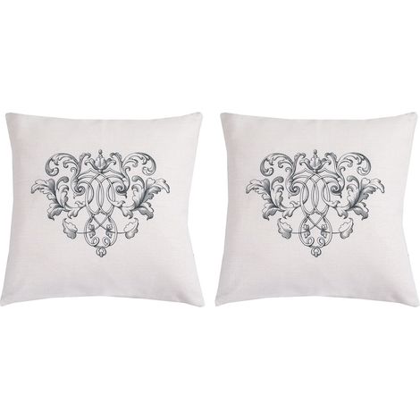 Lot de 2 coussins 45x45 cm motif cur en tissu blanc