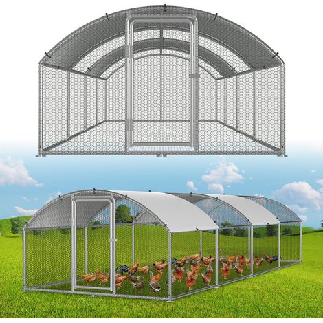 Randaco Poulailler 3×8×2 m avec toit arqué – Volière extérieure, enclos pour petits animaux, cage à poules en acier galvanisé