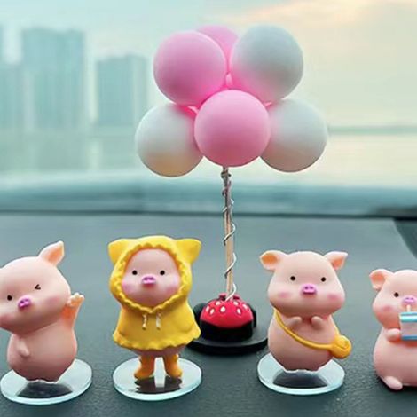(Exklusiv für Südostasien) Kreative Auto-Dekoration, Mittelkonsolenfigur, kleines Schweinchen, Innenausstattung für Neuwagen, kleines Schweinchen + Strassmatte + bunte Luftballons (1/5)