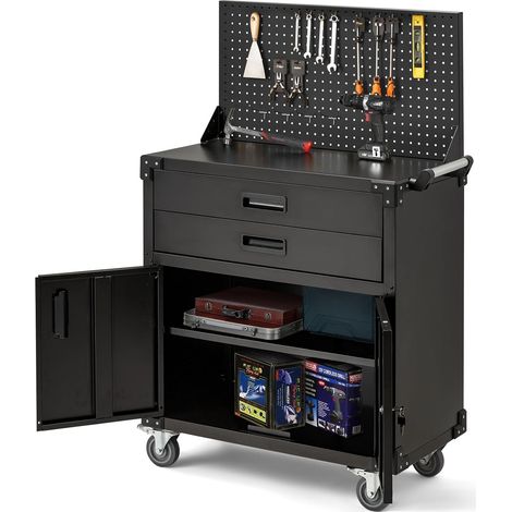 YODOLLA Heavy Duty Garage Workbench with Pegboard & Drawers - Lockable Tool Storage on Wheels (1/5)