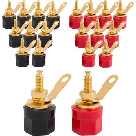 Bardusch Lot de 20 prises bananes 4 mm, prises bananes, fiches haut-parleurs 4 mm, bornes de connexion haut-parleurs, prises haut-parleurs plaquées or, prises bananes plates 4 mm (1/4)