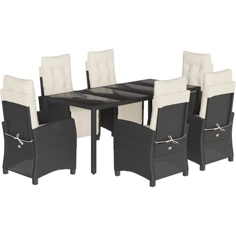 Maison Exclusive - 7-tlg. Garten-Essgruppe mit Kissen Schwarz Pol