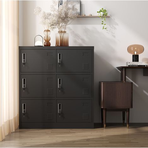 Armadietto spogliatoio 90x40x100 cm nero in metallo con 6 ante, serrature, feritoie e portacartellini (1/5)