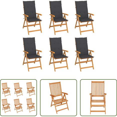 Teakholz -  Gartenstühle 6 Stk. mit Anthrazit Kissen Massivholz Teak (1/5)