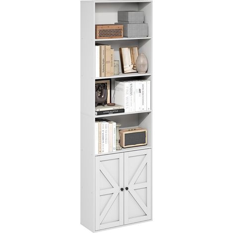 Landhausstil 6-stöckiges Ausstellungsregal, Bücherregal mit Türen, Weiß