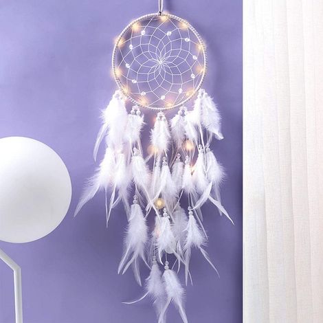 Attrape-rêves, attrape-rêves en plumes, attrape-rêves artisanal à suspendre au mur pour chambre d'enfant, cadeau porte-bonheur et décoration murale principale. Artisanat décoratif (1/5)