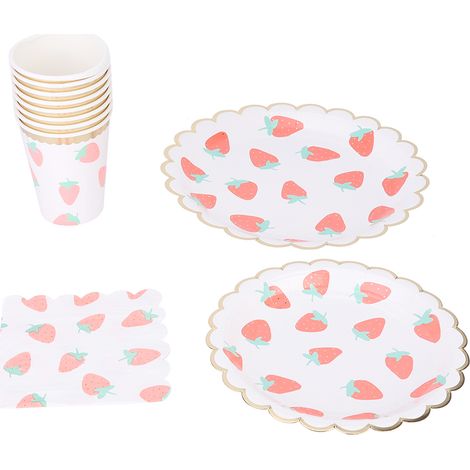 Assiette En Papier Jetable Gobelet Mouchoir Motif Fraise Pour Anniversaire Mariage Fête Ensemble 40 Pièces (1/5)