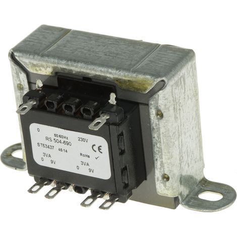 Transformateur à montage sur châssis, Vin 230V c.a., Vout 9V c.a., 2 sorties, 6VA ( Prix pour 1 )