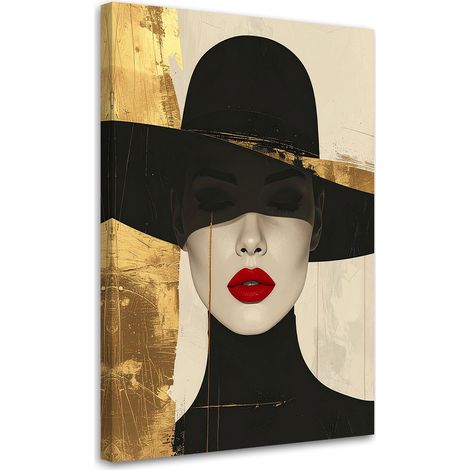 Quadro su tela, Una donna con un cappello nero e le labbra rosse - 40x60 (1/2)