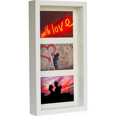 Cornice per 3 foto 10x15, galleria 3D con effetto ombra profonda 18x35 cm, bianca
