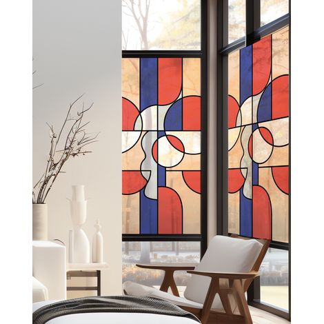 Sticker décoratif électrostatique vitrail moderne – Motif Rosace – Dimensions 150 cm X 67,5 cm – Pour vitres et fenêtres – Plage