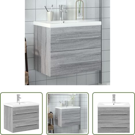Waschbeckenunterschrank -  Waschbeckenunterschrank mit Einbaubecken Grau Sonoma-Eiche