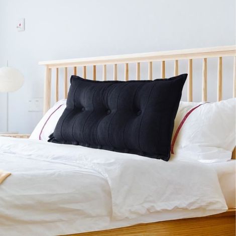 1 oreiller rectangulaire, garnissage en fibres polyester, housse amovible et lavable, lin noir, 100 cm, décoration intérieure
