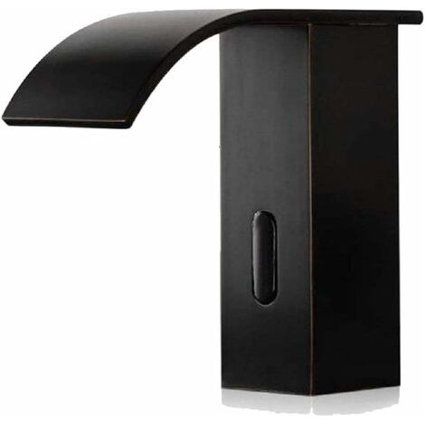 Robinet mitigeur de lavabo cascade à capteur infrarouge automatique, bec haut, finition laiton bronze huilé noir. (1/3)