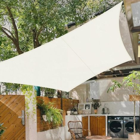 Voile d'ombrage Carré 2.5x2.5m Imperméable Toile Ombrage 95% UV Protection pour Patio Balcon Jardin Terrasse Extérieur-Crème (1/5)
